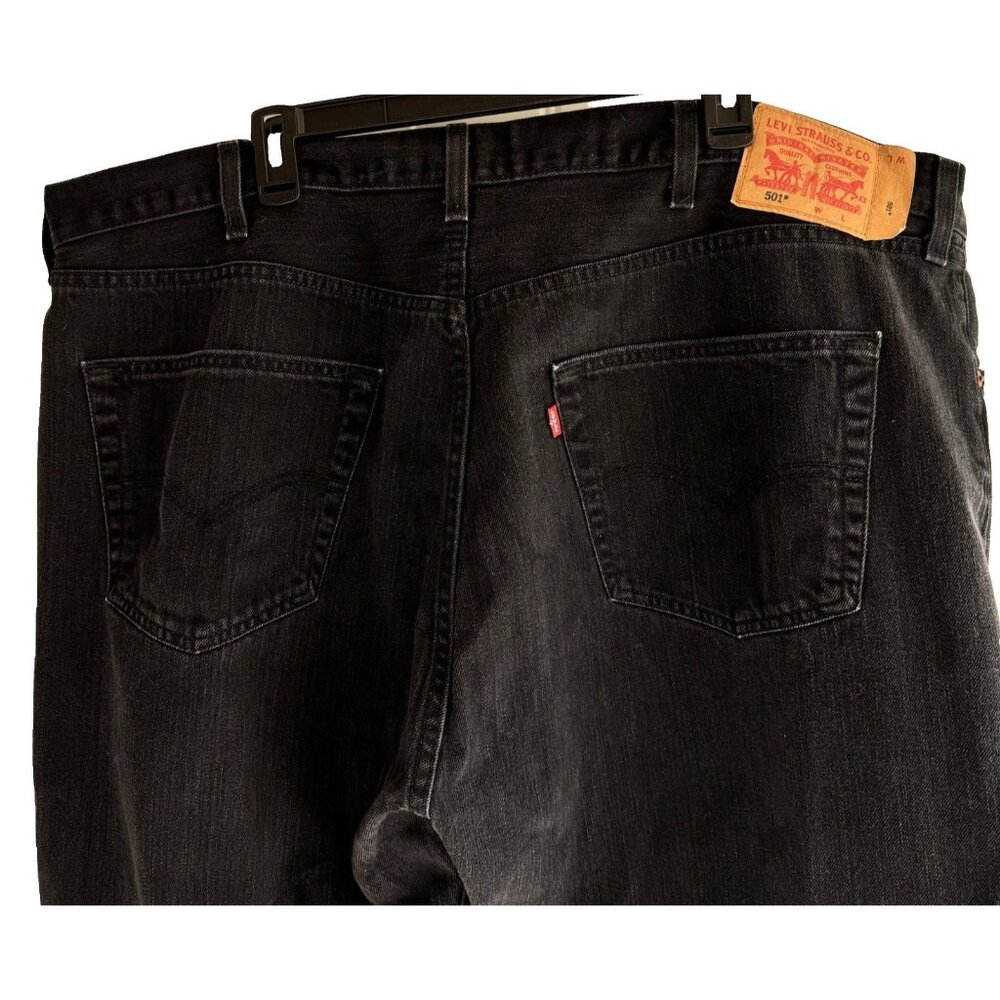 Levis 501XX Mens Jeans 46 Button Fly Black Denim Straight Leg Classic Fit Hemmed - Picture 6 of 10